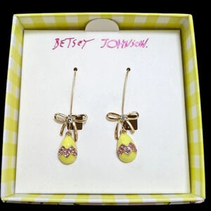 BETSEY JOHNSON Easter Bunny Holiday Crystal-Studded Yellow Egg Earrings NEW NWT